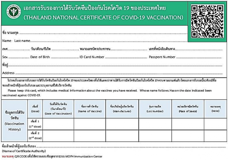 เอกสารรับรองการฉีดวัคซีน-วัคซีนโควิด-วัคซีนโควิดประเทศไทย